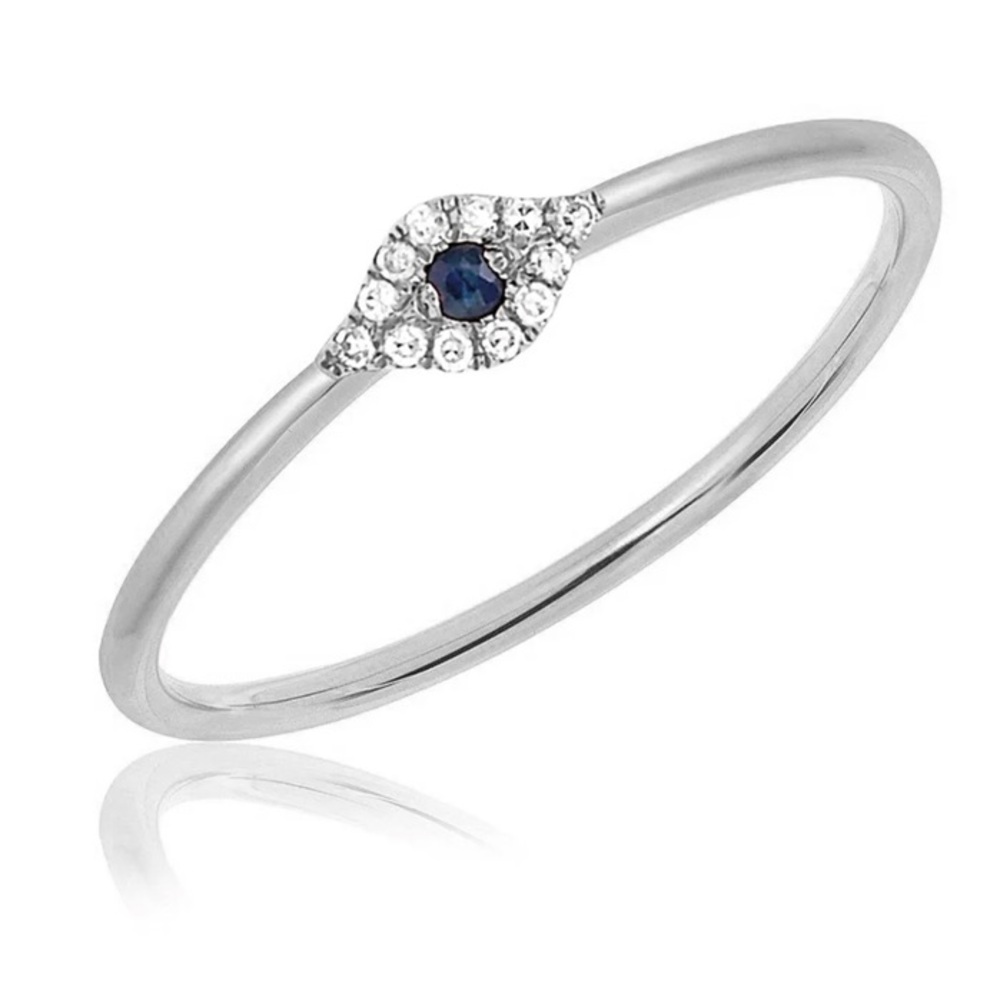 EF Collection Diamond Mini Evil Eye Ring in White Gold, Size 6